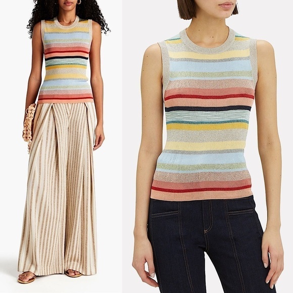 MISSONI 70s Lightweight Rib Knit Colorblock Metallic Stripe Sleeveless Sweater M - Picture 1 of 12